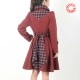 Manteau créateur femme ceinturé et évasé, rayé rouge et écossais