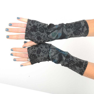 Long jersey armwarmers in a patchwork of grey prints