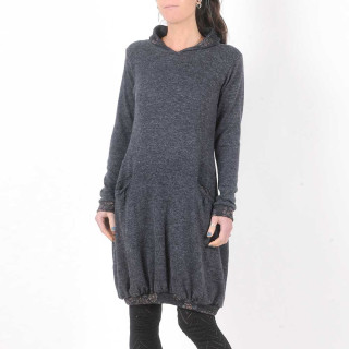 Dark grey sweater dress, floral details