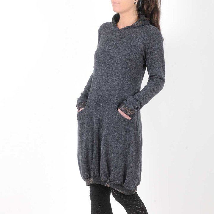 Dark grey sweater dress, floral details