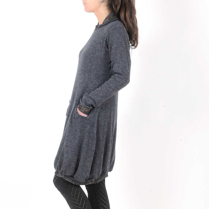  cadeau pour femme Robe pull maille gris foncé, détails fleuris