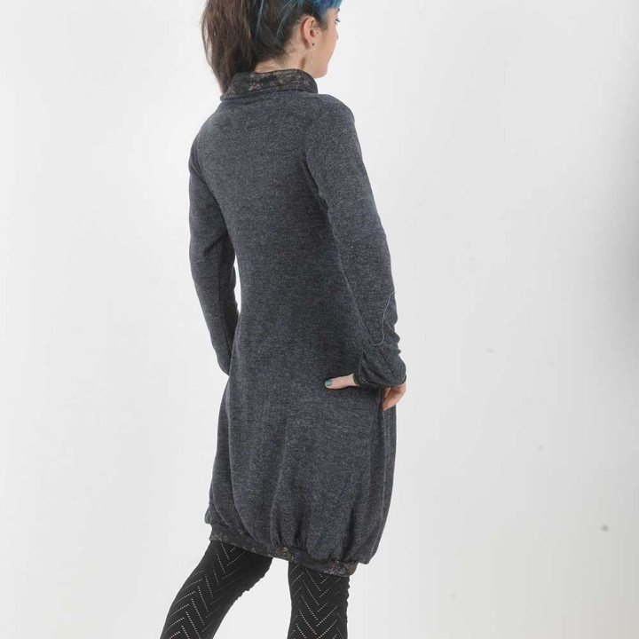 Dark grey sweater dress, floral details