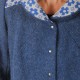 Manteau court fabrication artisanale laine bleu indigo, grand col