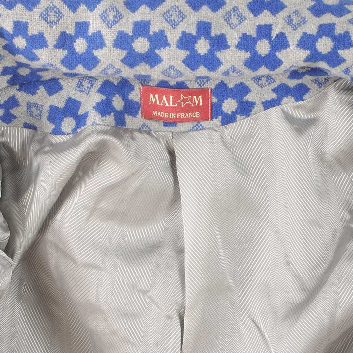 Manteau court original fabriqué en France laine bleu indigo, grand col