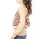 Sleeveless brown and beige floral women's vest with fake fur