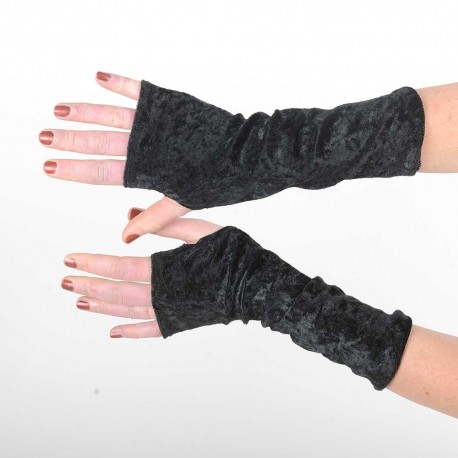 Long fingerless gloves in soft black velvet