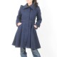 Manteau femme créateur ceinturé et évasé, lainage bleu marine