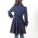 Belted and flared navy blue wool womens coat