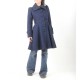 Manteau original made in france femme ceinturé et évasé, lainage bleu marine