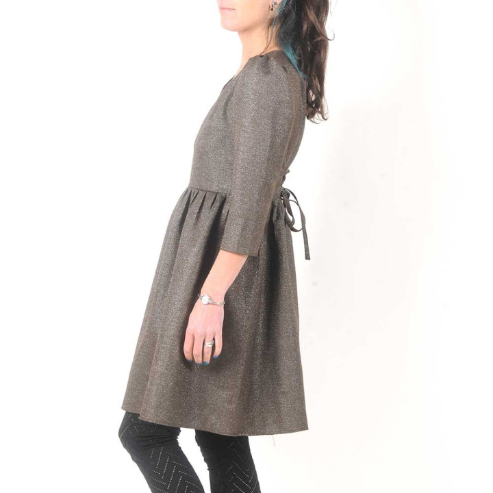 Robe ajustable fabriquée en France créateur femme marron pailletée, encolure V