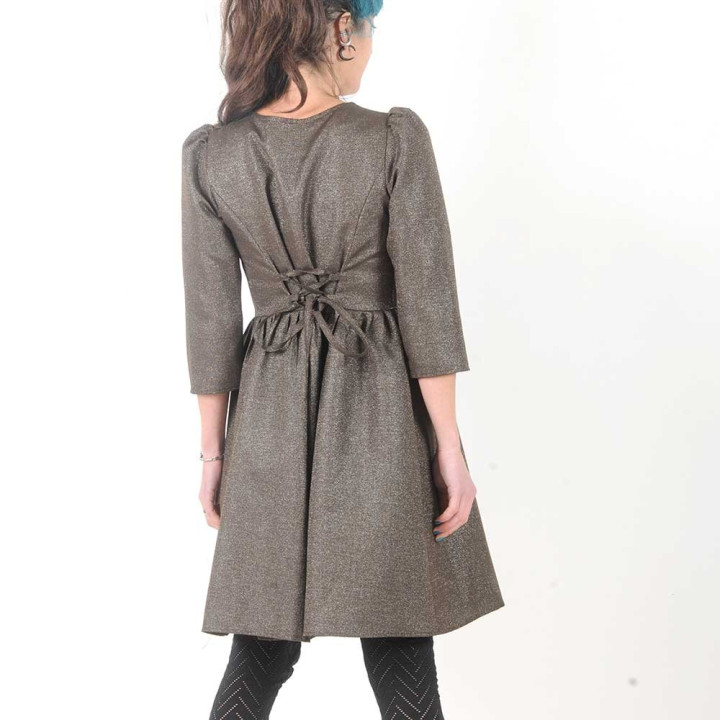 Sparkly brown adjustable dress, V-shaped neckline