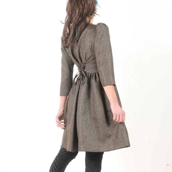 Robe ajustable originale de créateur marron pailletée, encolure V