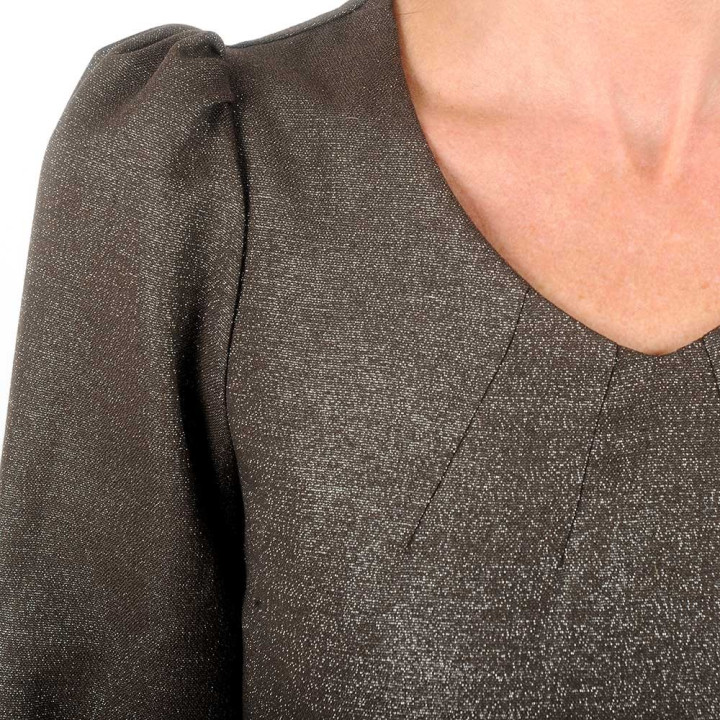 Robe ajustable créateur marron pailletée, encolure V