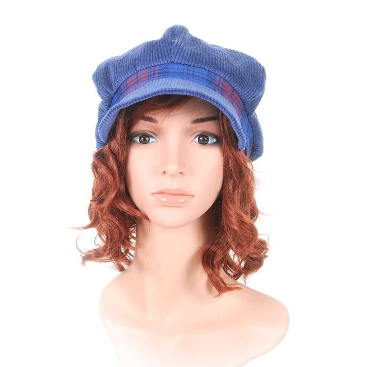 Cobalt blue corduroy newsboy cap hat