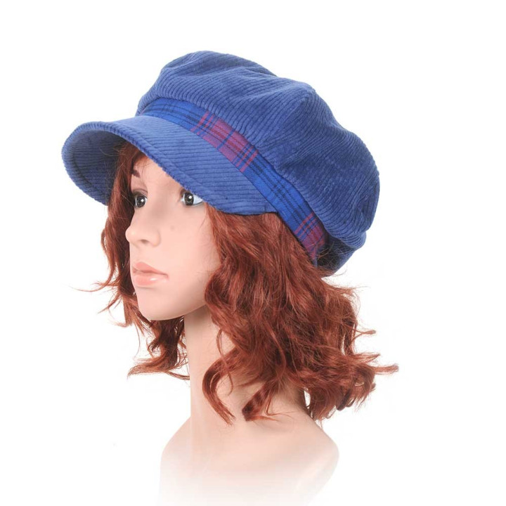 Casquette fabriquée en France créateur femme gavroche velours côtelé bleu roi