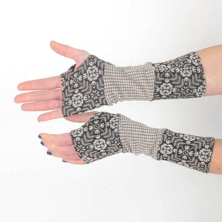 Mitaines jeune créateur fabrication fait main en france  artisanale beige et rouille en patchwork de jersey et maille