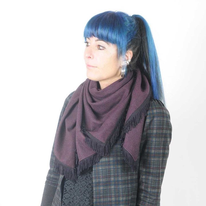 Purple wool shawl scarf with fringes