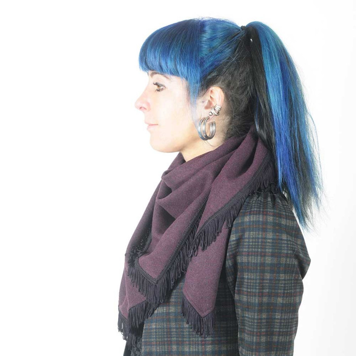 Purple wool shawl scarf with fringes