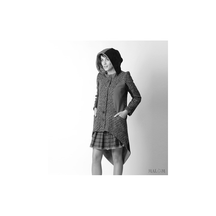 Assymetrical winter coat, hooded wasptail coat in assorted fabrics - CUSTOM HANDMADE