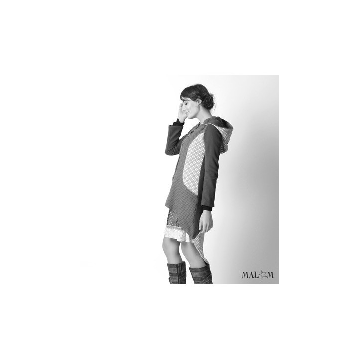 Assymetrical winter coat, hooded wasptail coat in assorted fabrics - CUSTOM HANDMADE