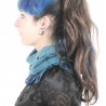 Teal blue knit pleated snood with sheer starry voile ruffles