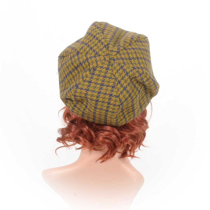 Green and blue houndstooth beret, vintage wool