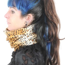 Leopard print snood with black lace ruffles