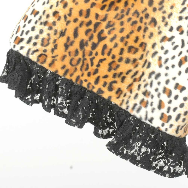 Leopard print snood with black lace ruffles