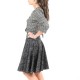 Mid-length dark grey flared skirt with floral print