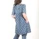 Blue denim dress with pockets, floral and plaid print