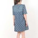 Blue denim dress with pockets, floral and plaid print