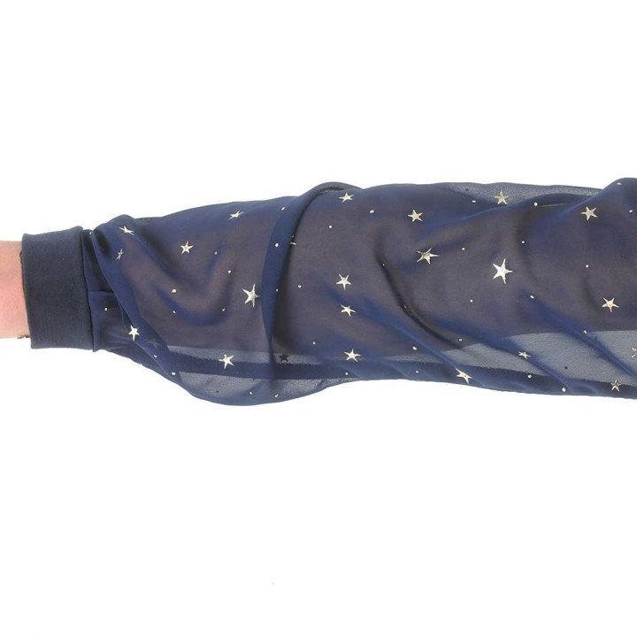 Blouse bleu marine en voile transparent étoilé, col bateau