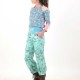 Pantalon femme jeune créateur 4/5 en lin imprimé vert d'eau et noir