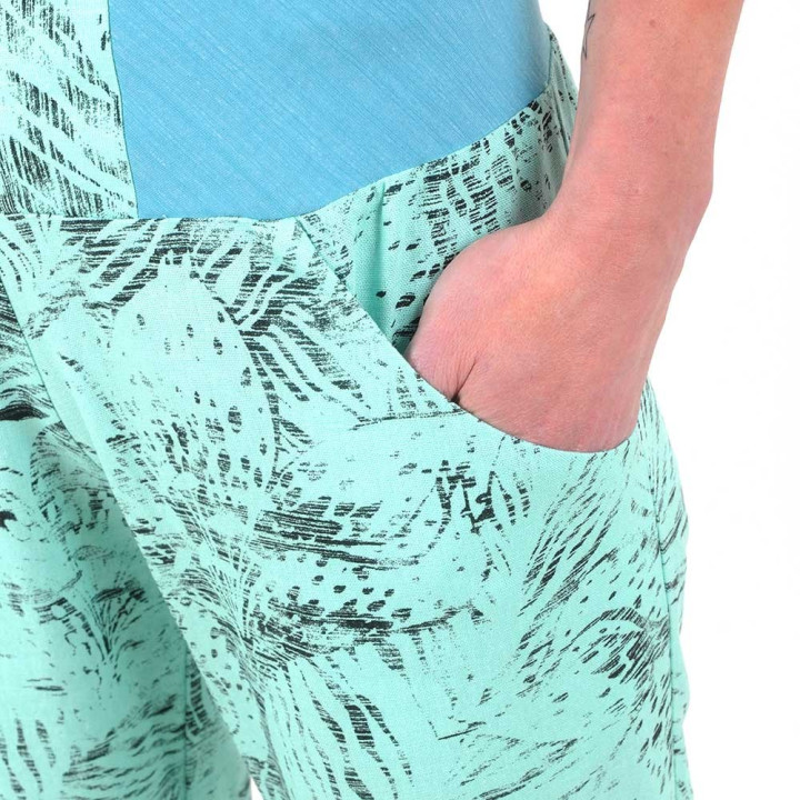 Womens puffy pants in aqua green and black linen