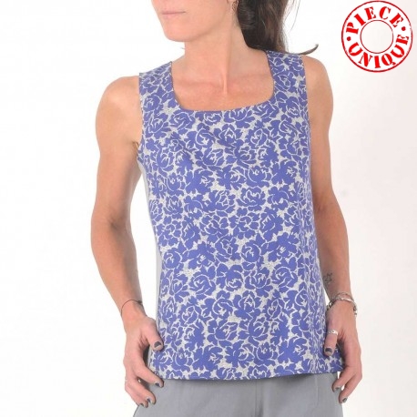Blue and grey floral print tank top, vintage fabric