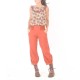 Pantalon femme original fabriqué en France 4/5 orange, ceinture jersey