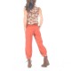 Pantalon femme 4/5 orange, ceinture jersey