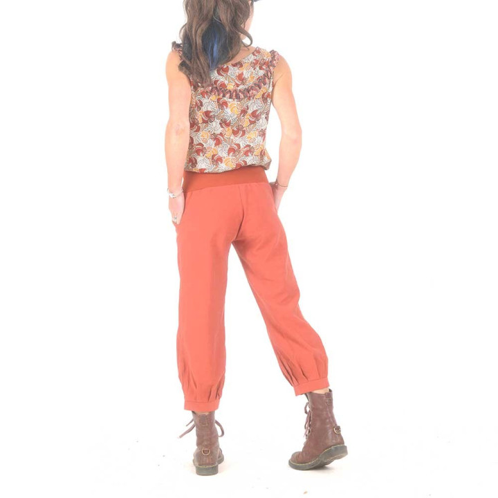 Womens orange pants, stretchy jersey belt