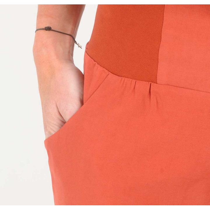 Pantalon femme 4/5 orange, ceinture jersey