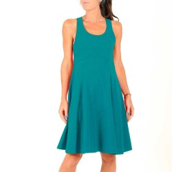 Peacock blue flared jersey dress with crossed straps