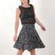 Supple black and white floral flared skirt, viscose jersey