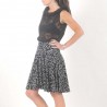 Supple black and white floral flared skirt, viscose jersey