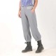 Cropped grey cotton womens puffy pants, stretchy belt