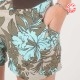 Womens summer shorts, taupe and lagoon blue floral cotton
