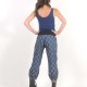 Pantalon femme original made in france 4/5 coton denim léger bleu quadrillé, ceinture jersey