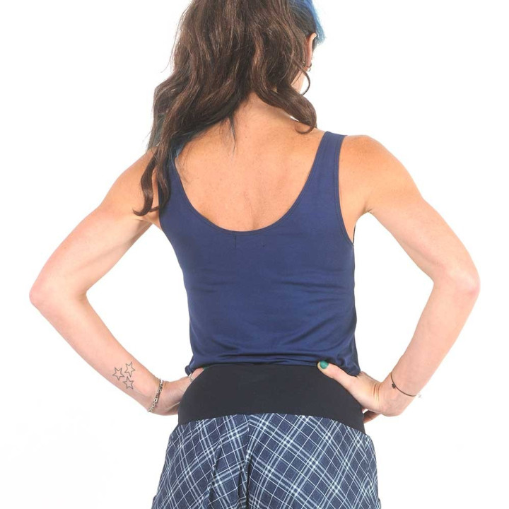 Top débardeur sans manches, jersey bleu foncé