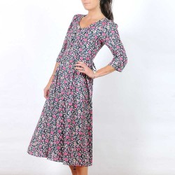 Long summer dress with sleeves, supple floral viscose