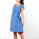 Printed blue cotton gauze dress with short sleeves,