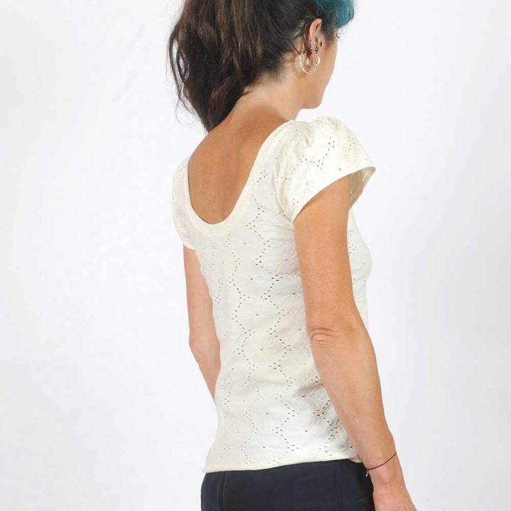 White short-sleeved top, floral pattern