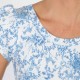 White and blue short-sleeved top, French toile print